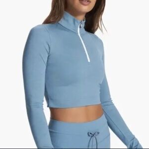 Vuori lux half zip ribbed Top Stillwater blue